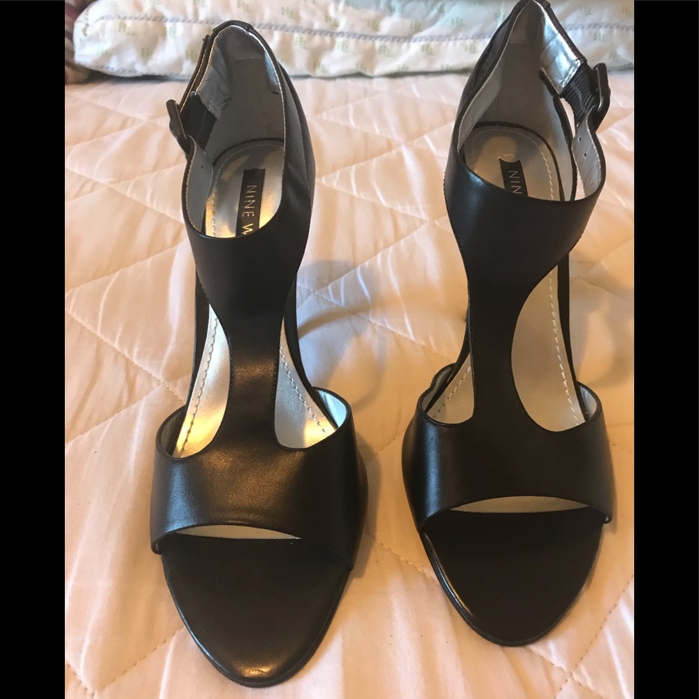 Dark blue leather  with 3” heels only worn twice